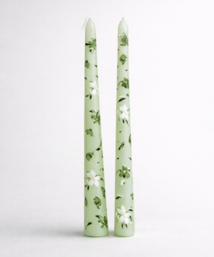 Green Flowers 10-Inch Taper Candles Made from Sov Wax