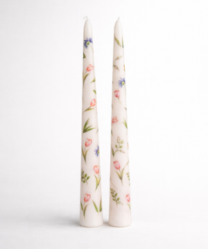 Pink-White Tulip 10-Inch Taper Candles Made from Sov Wax
